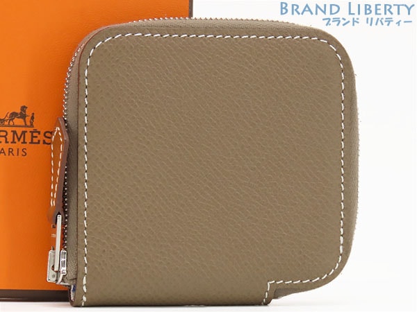 新古品エルメスアザップコンパクトミニシルクインコインケースコインパース小銭入れコンパクト財布エトゥープヴォーエプソン