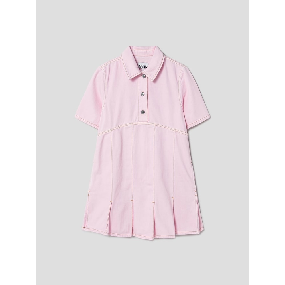 GANNI オーバーダイデニムミニドレス-ライトピンク FW24-QN4871R02Y