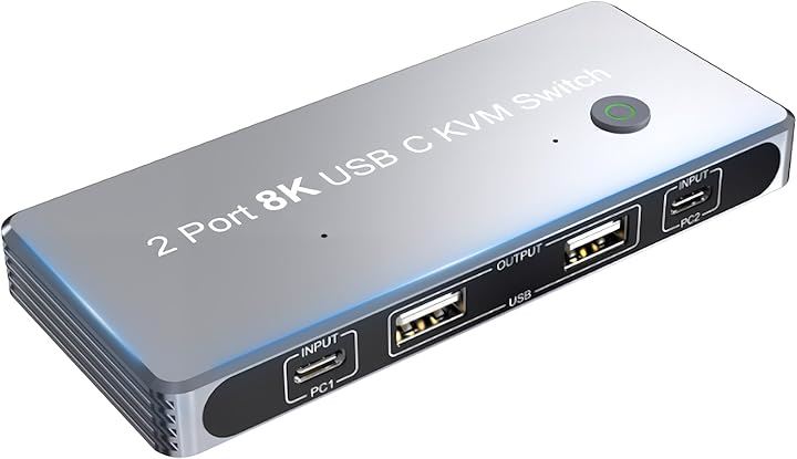 KVM切替器 DP ディスプレイポート 2入力1出力 最大4K@144Hz 8K@60Hzをサポート PC2台用 USB SWITCH スイッチ切り替え 複数のPCで一つのキーボード