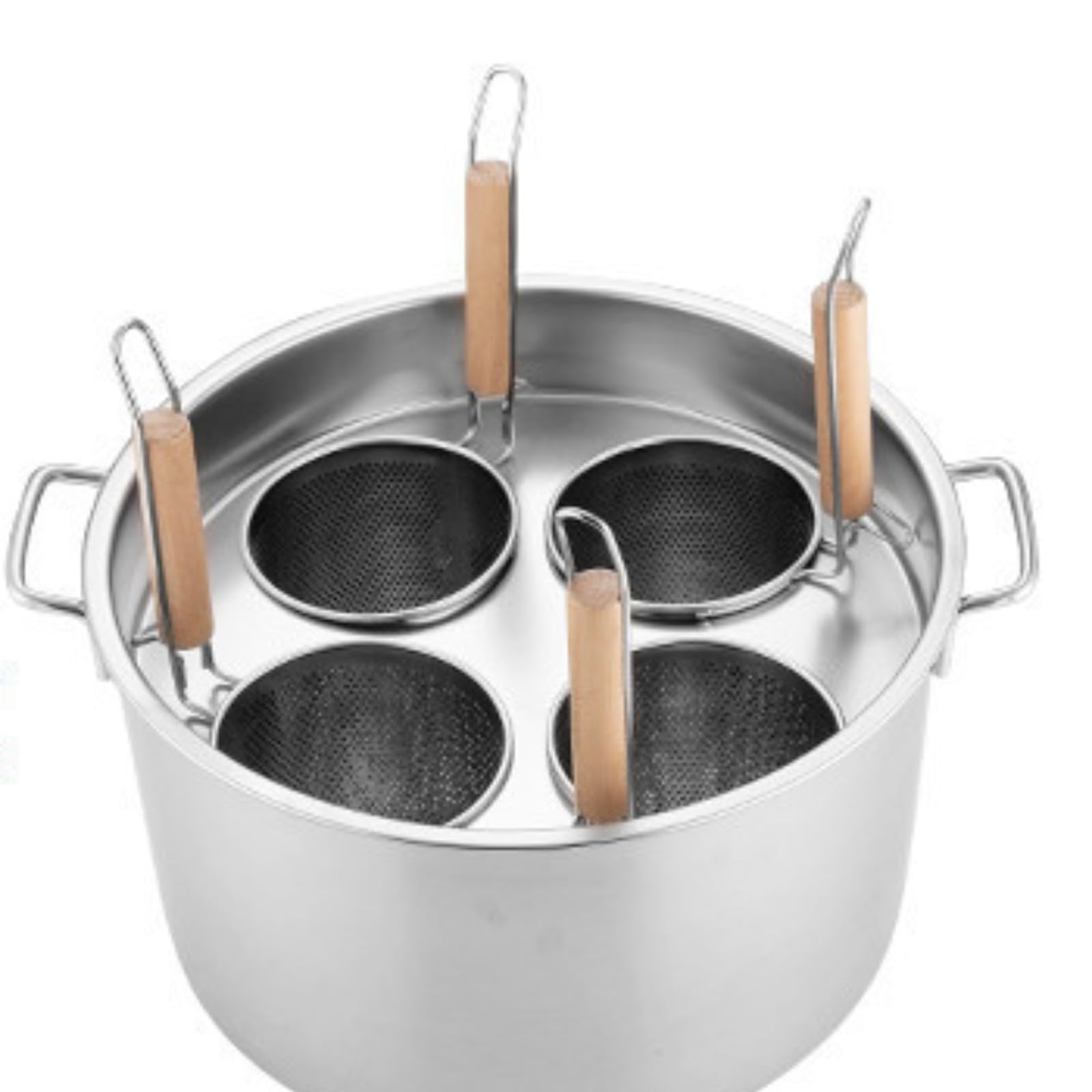 業務用店舗用 そばゆで釜 茹麺鍋セット リング付 ザル付 4*13cm ステンレス IH対応 ふきこぼれない (4穴(40cm))