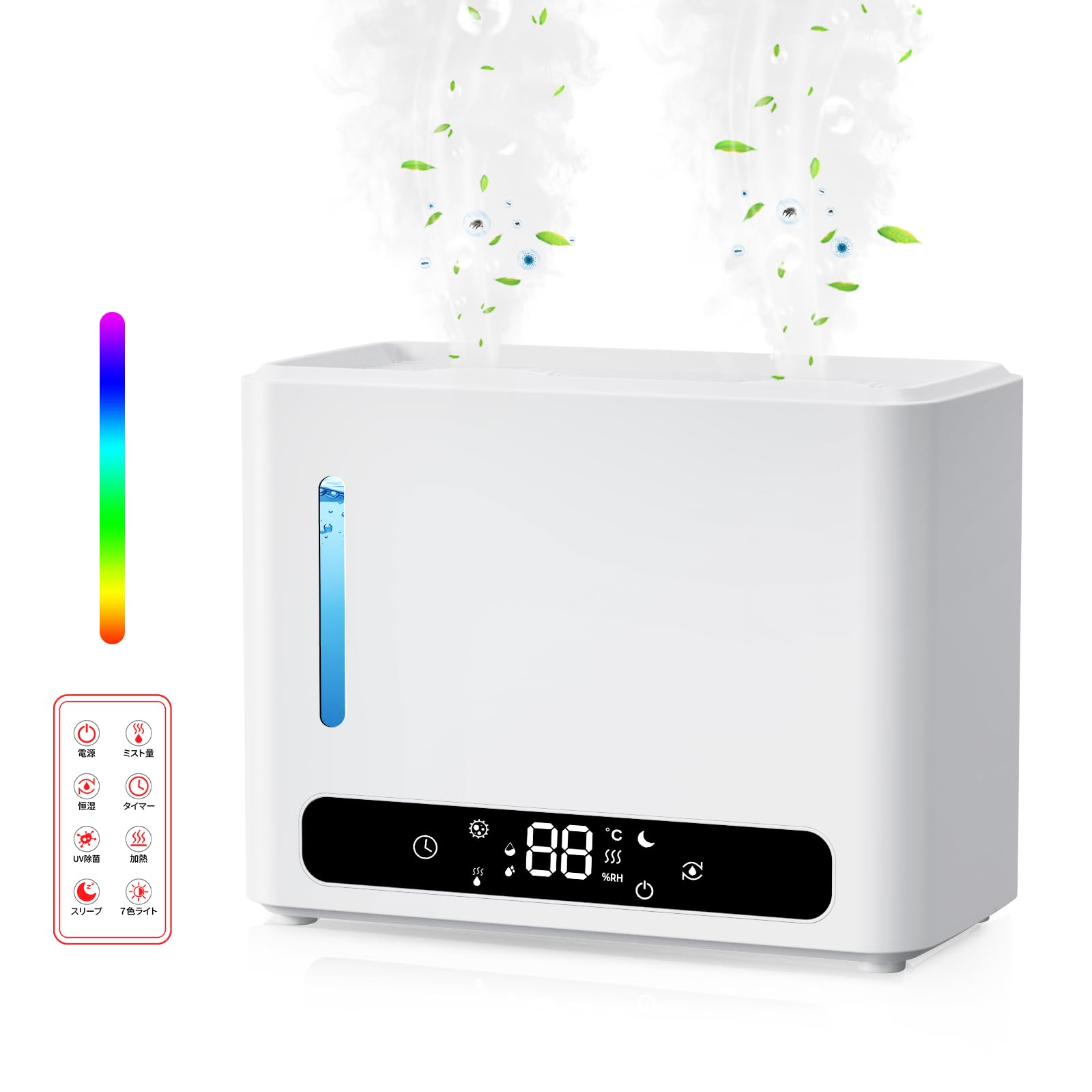 MoSpace 加湿器 大容量 6L 【2025業界初発売 ダブル吹出口・加熱式・パワフル加湿】 卓上加湿器 超音波式 知能恒湿 ハイブリッド式 LEDディスプレイ 40時間連続加湿 上から給水 30