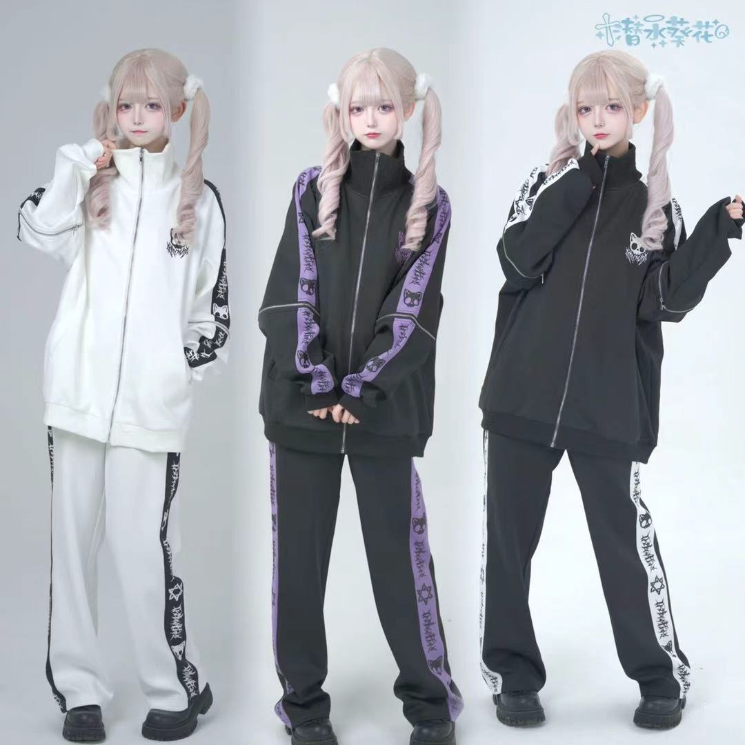 セットアップ レディース ジャージ ジップアップ 長袖 半袖 2WAY ロングパンツ ショートパンツ 取り外す可能 上下セット 韓国ファッション 原宿系 地雷系 6,376円