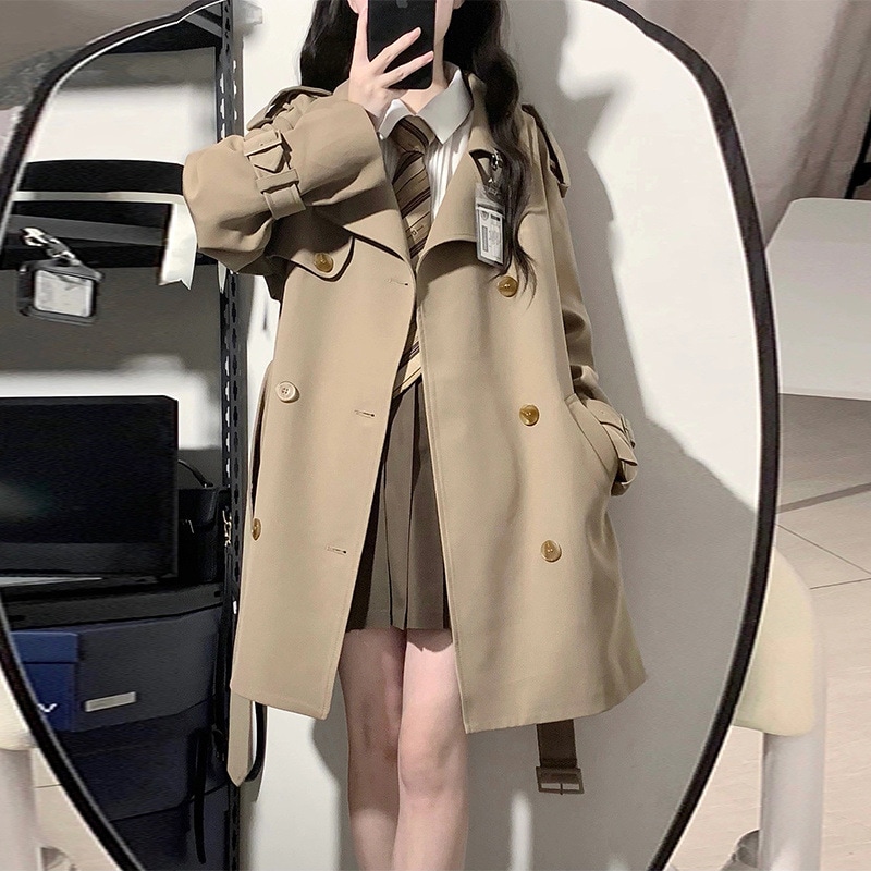 2025今年人気の女性用ミドル丈カジュアルウインドブレーカーコート春秋新作小学生用ショートコート