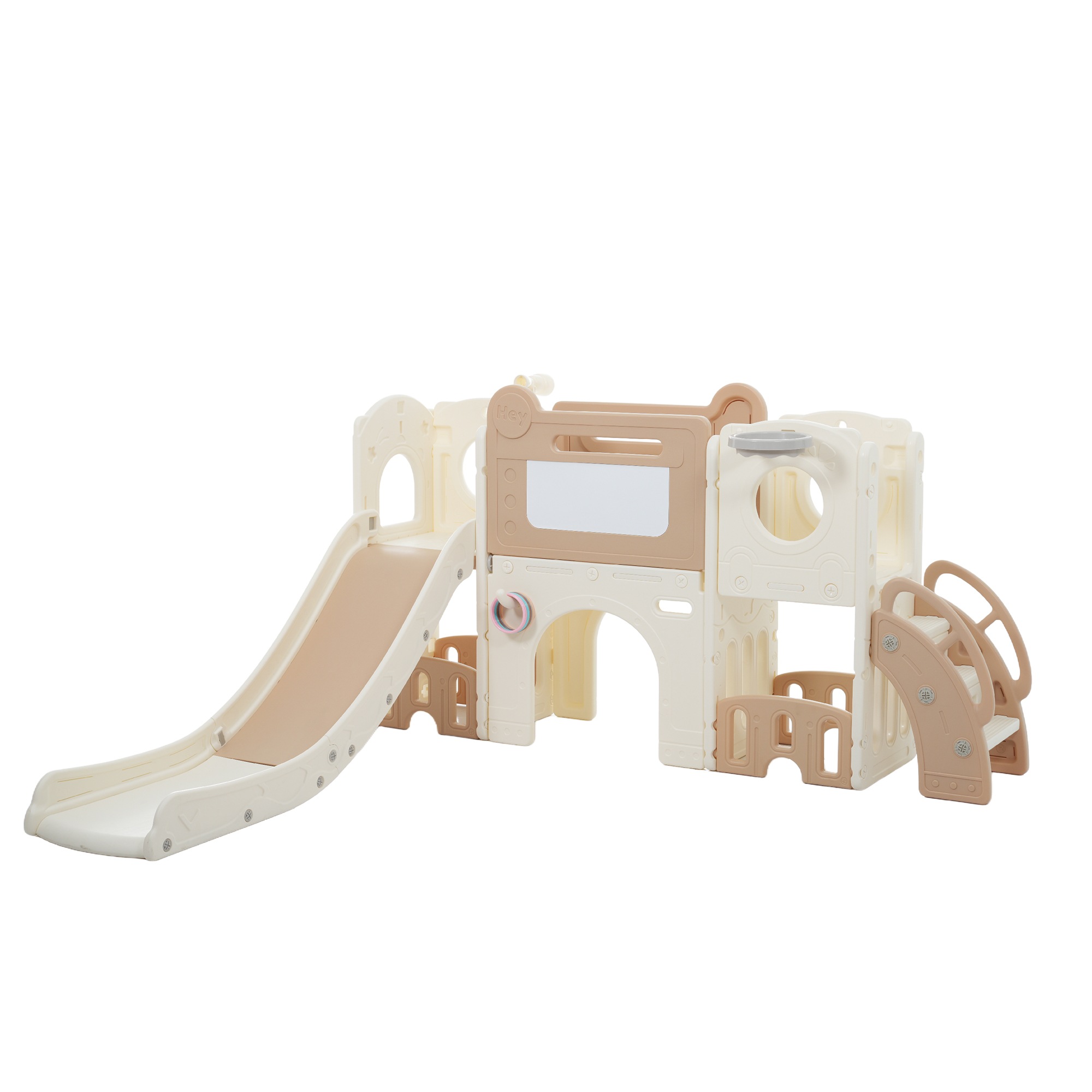 【国内発送】598【TYPE B】すべり台 キャッスル 大型遊具 すべりだい スライダー 書きボード　バスケットゴール 室内 遊具 バスケットゴール 収納 ベージュ×ブラウン