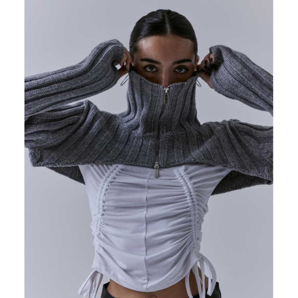 TREEMINGBIRD Highneck Bolero Knit Zipup Grey TM2479CD0