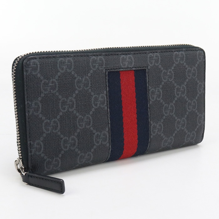 ジップアラウンドウォレット GGスプリーム ニューウェブ 長財布ラウンドファスナー GGスプリームキャンバス グレー【中古】 メンズ