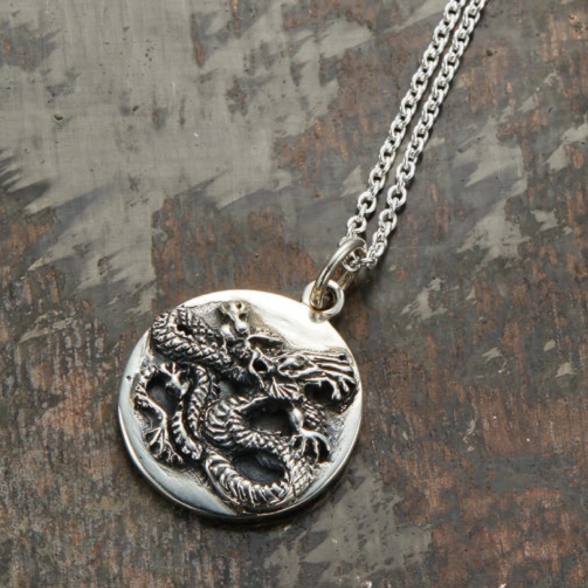 ネックレス メンズ シルバー925 丸型 プレート コイン型 龍 ドラゴン ルビー ごつめ