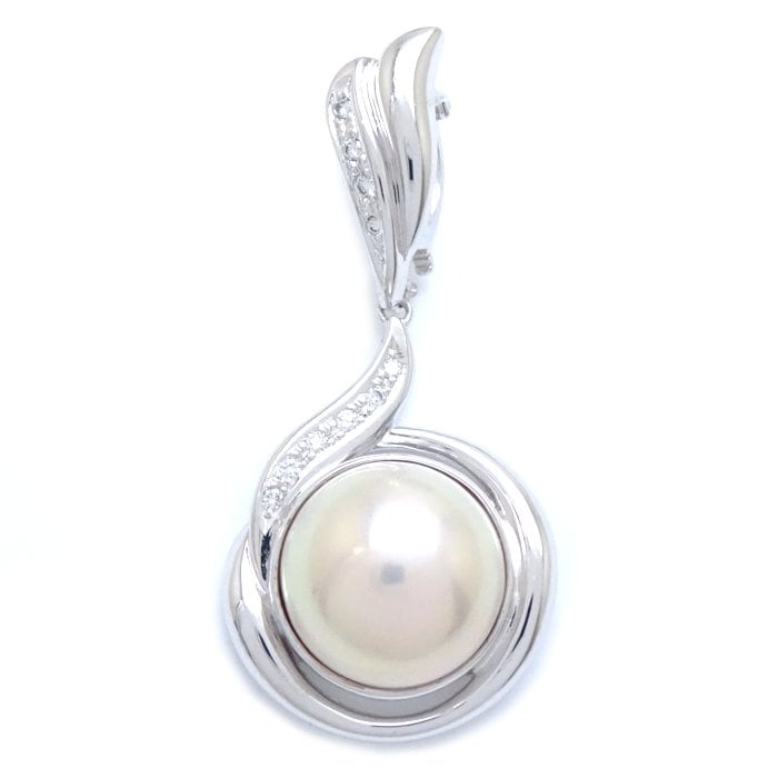 パール ペンダントトップ マベパール ダイヤモンド0.10ct 真珠 K14WG ホワイトゴールド /291780【中古】