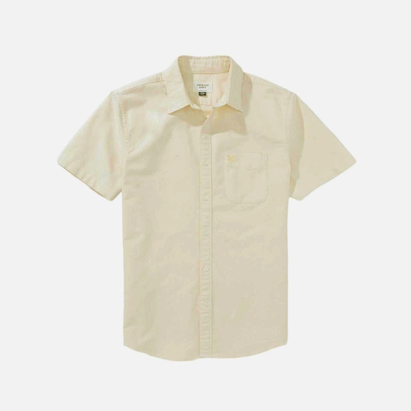 メンズ 半袖 オックスフォード シャツ イエロー