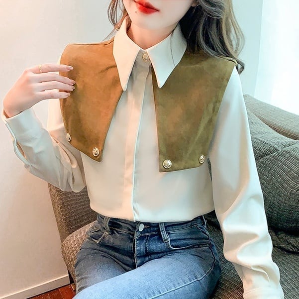 レディース トップス シャツ ブラウス シャツブラウス シフォンシャツ ビックカラー風