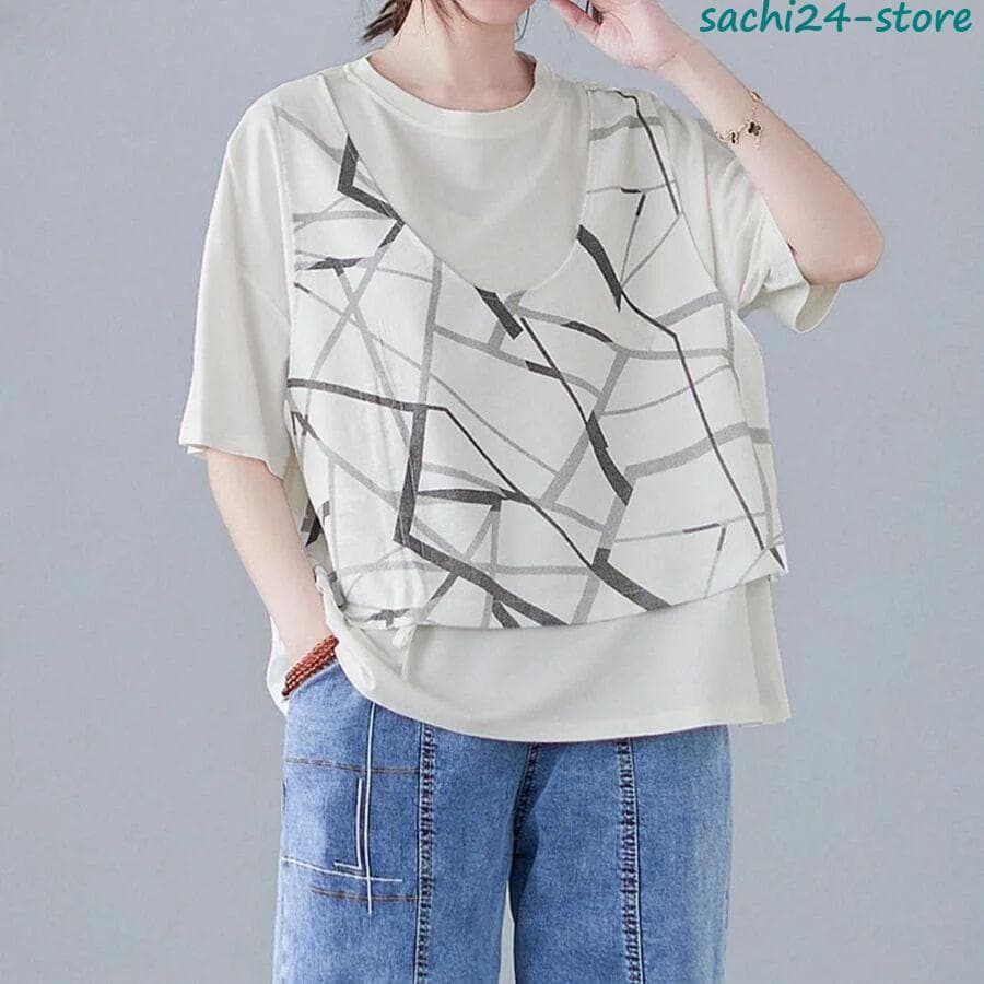 シャツ トップス レディース 40代 50代 60代 半袖 夏 チュニック Tシャツ 体型カバー おしゃれ 10973