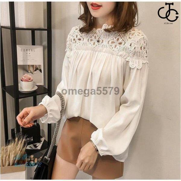 着痩せ シフォンシャツ 20代30代40代 ブラウス レース 体型カバー オフィス 可愛い レディース 春秋 トップス とろみブラウス ゆったり おしゃれ 通勤 長袖トップスシャツブラウストップス