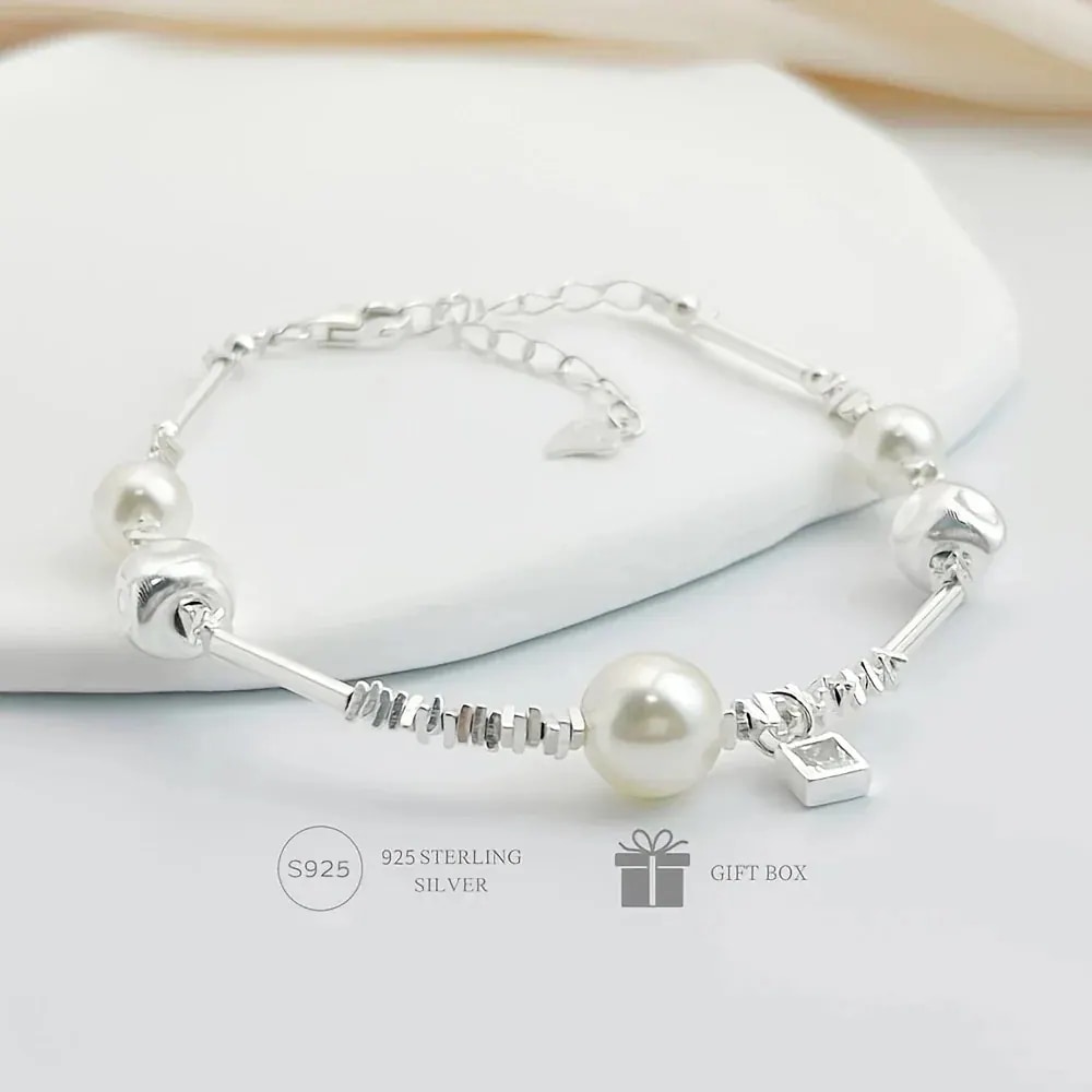 1pc スターリングシルバーパール幾何学的な小さなスクエアブレスレット気質ファッションシンプルな多目的ジュエリーユニセックス誕生日フェスティバルギフト 5,237円