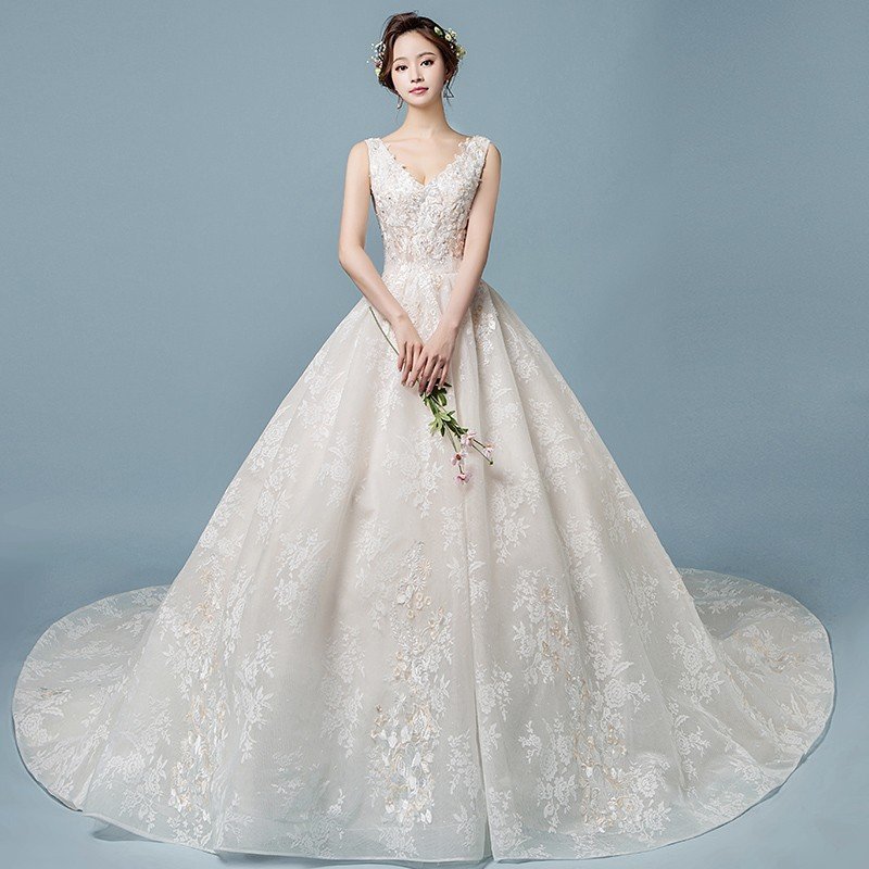 ウェディングドレス カラー 安い 上品 レース 結婚式 花嫁 シンプル ロングドレス ブライダル 二次会 パーティードレス 披露宴 プリンセスドレス 大きいサイズ