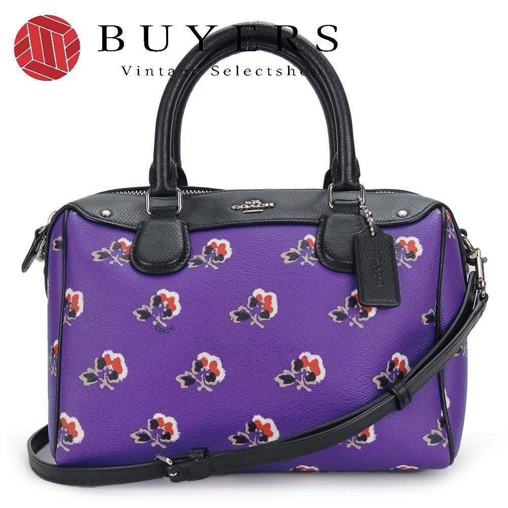 中古 ハンドバッグ F55464 レザー PVC パープル ブラック シルバー金具 フラワー 2WAY ショルダー レディース 女性