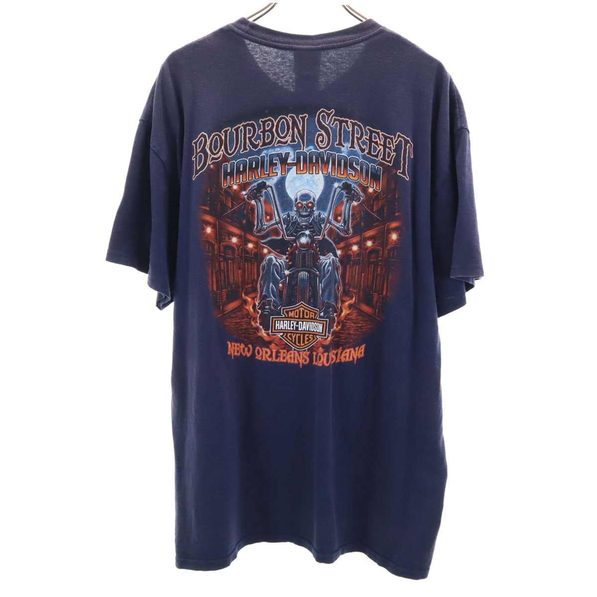 バックプリント BOURBON STREET 半袖 Tシャツ XL ネイビー メンズ 古着