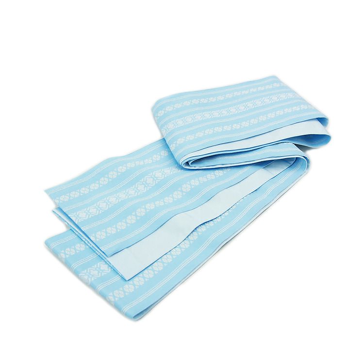 リバーシブル小袋帯水色献上柄日本製 半幅帯 細帯 半巾帯 浴衣帯 袴下帯 ブルー 青