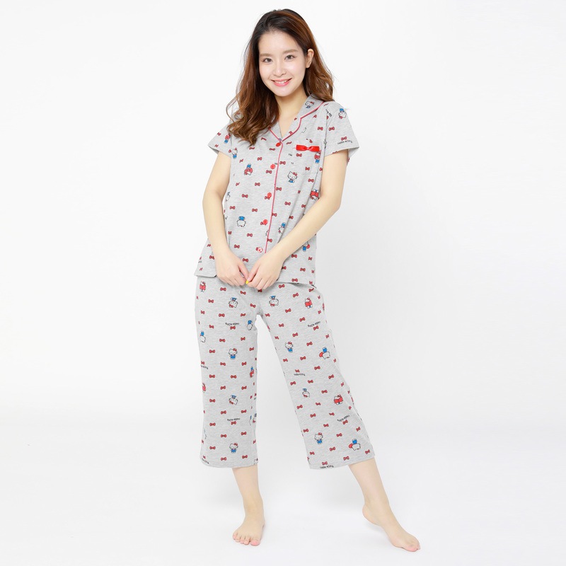 SAZAC(サザック) リボンキティ半袖シャツパジャマ グレー レディスM 【 ファッション レディース 部屋着 パジャマ シャツ サンリオ ルームウェア 半袖 寝間着 大人用 キャラクター 女性用 5,190円