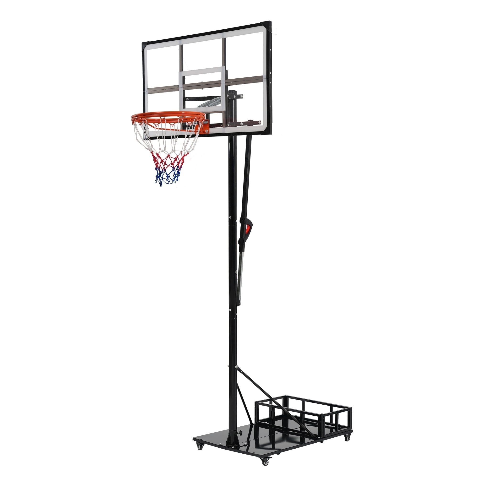 【国内発送】2025新作 バスケットゴール 鉄製ベース キャスター付き ワンタッチで高さ調整 公式＆ミニバス対応 164-305cm 移動可 工具付き ゴールネット バックボード リング ミニバス 一