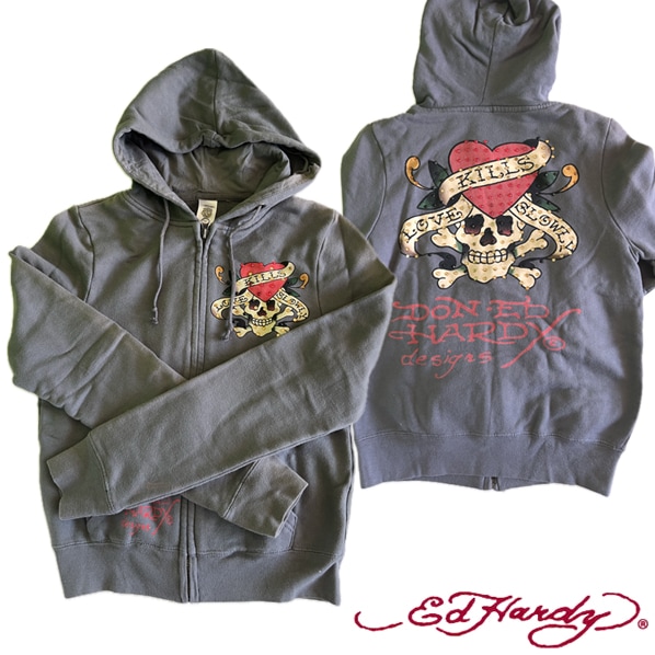 アウトレットヤケあり エドハーディー レディース パーカー Ed Hardy LOVE KILLS SLOWRY ラブキル グレー エド・ハーディー 正規品 海外 LAセレブ 着用 ファッション