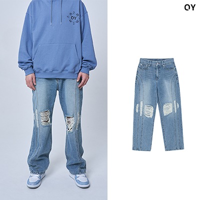 DESTROYED CURVE LINE JEANS