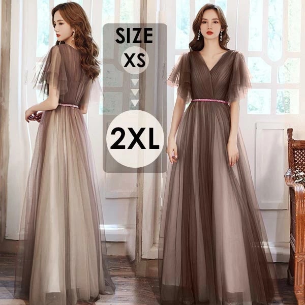 演奏会 パーティードレス ロングドレス 母親 結婚式 ドレス 大人 ピアノ 発表会 ブライズメイド ドレス ロング Vネック 袖付き フォーマル 小さいサイズ 大きいサイズ 二次会 花嫁 ワンピース 13,247円