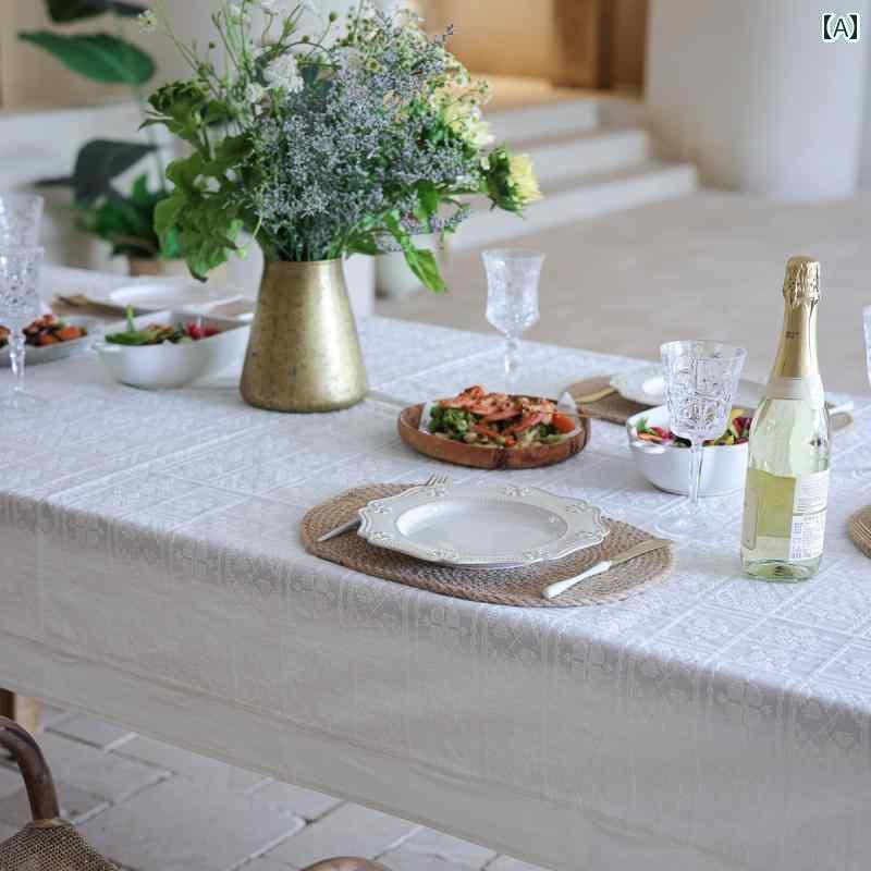 テーブルクロス おしゃれ インテリア ティー コーヒー カバー 家庭 レストラン カフェ 喫茶店 ダイニング ホワイト コットン リネン 防水 耐油性 フレンチ ラウンド フラグ