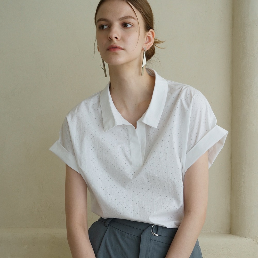 ACUD パンチングディテールシャツブラウス_ホワイト