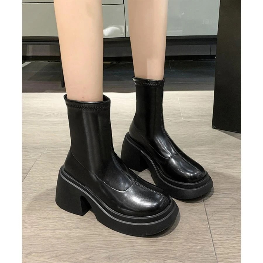 PUレザーショートブーツ バックジッパー【在庫限り】売り尽くしセール
