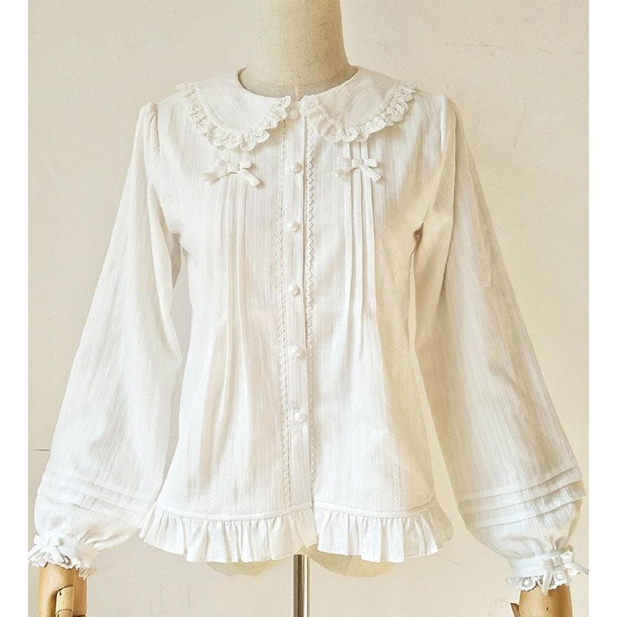 ロリータ ブラウス シャツ 秋冬 長袖 ゆめかわいい ガーリー フリル コットン 裏ボア 裏起毛 フリース 日常 レディース