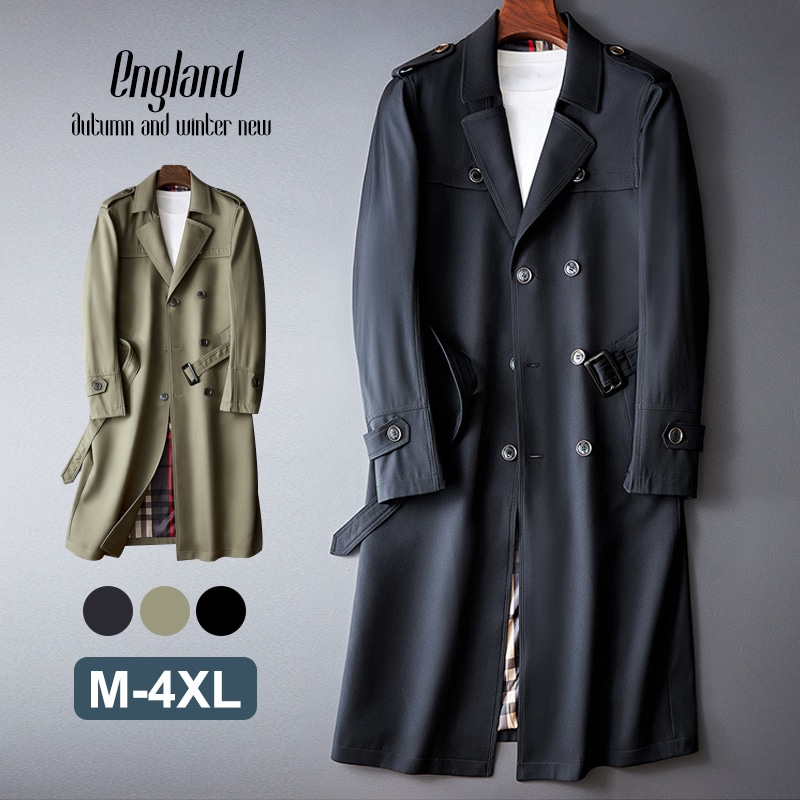 トレンチコート メンズ ロング コート 無地 ライナー付 春秋冬 スーツコート ロング トレンチコート 通勤 ビジネス カジュアル 紳士服 アウター ダブルボタン 防風 通勤 カジュアル 人気 大き