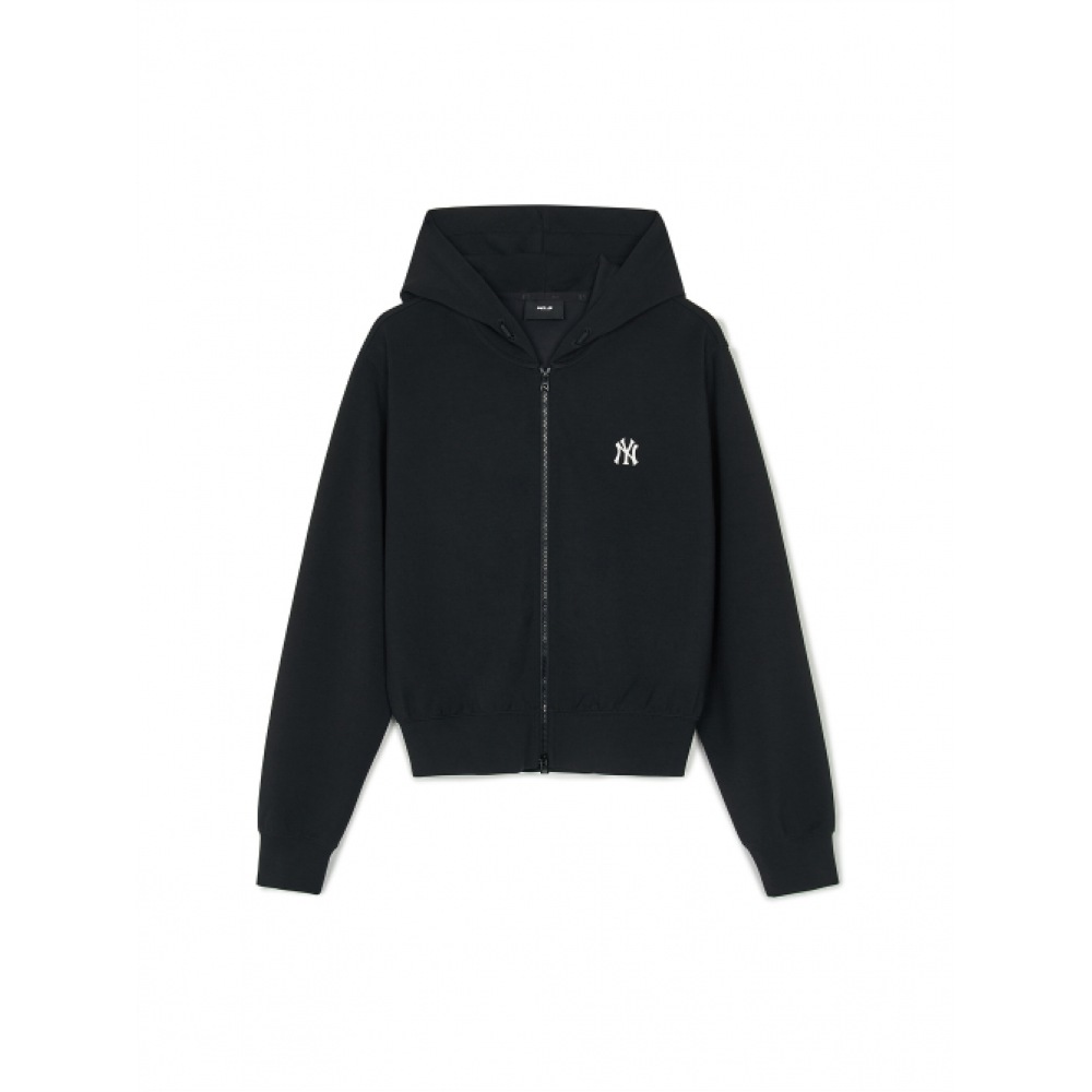 MLB 女性用ベーシックラックスレジャークロップパーカージップアップ NY (ブラック)