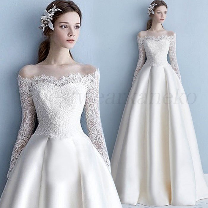 高級 ウエディングドレスワンピース ロングドレス 結婚式 フォーマルドレス お呼ばれ30代40代ピアノ発表会 大人 袖あり秋冬服装 二次会 パーディ- 花嫁 Aライン