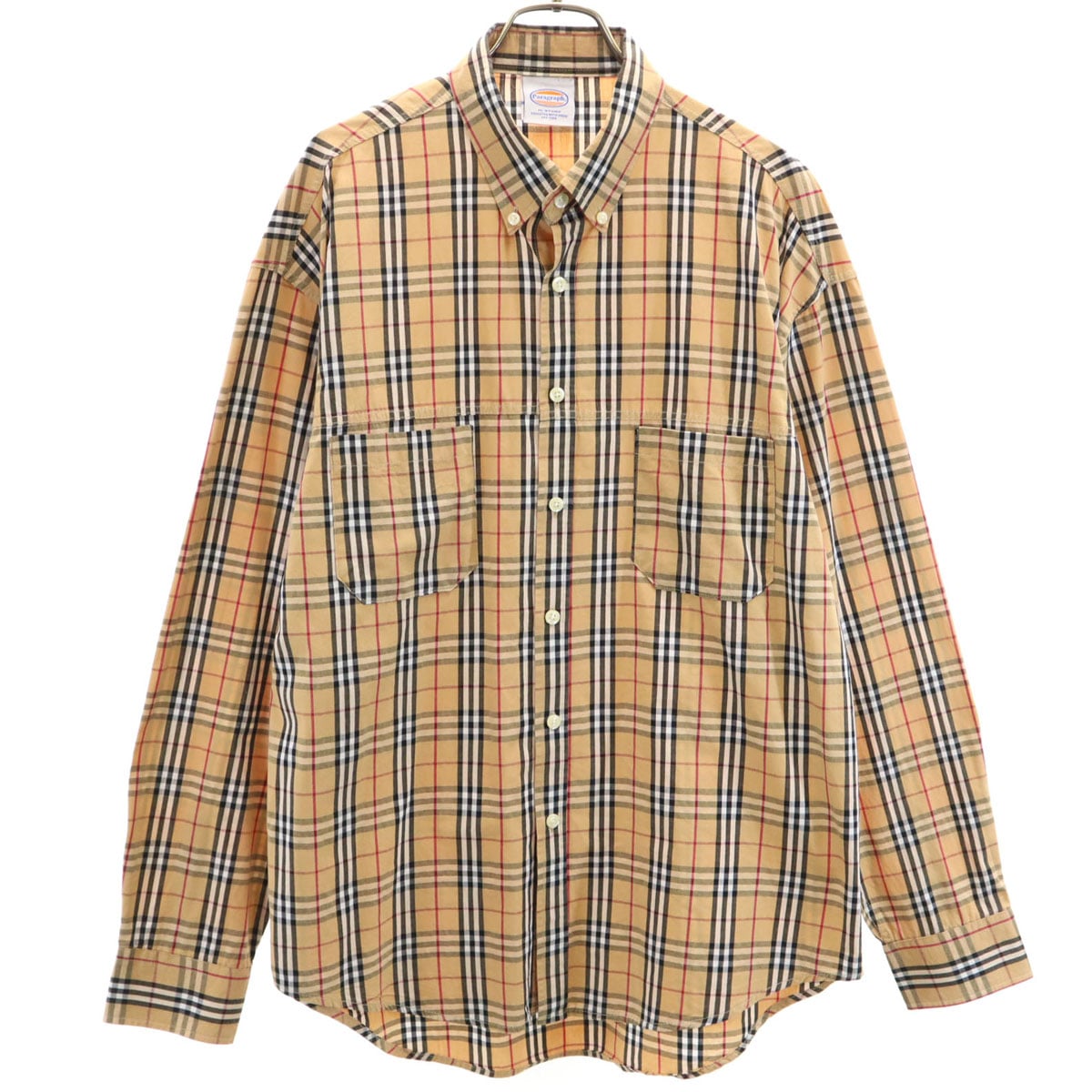 チェック柄 長袖 ボタンダウンシャツ ライトブラウン メンズ 古着