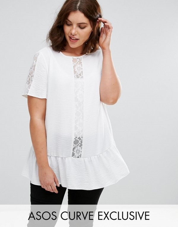 ASOS エイソス レディース 大きめサイズ ゆったりサイズ 送料無料 Ivory CURVE Smock Top with Lace Insert