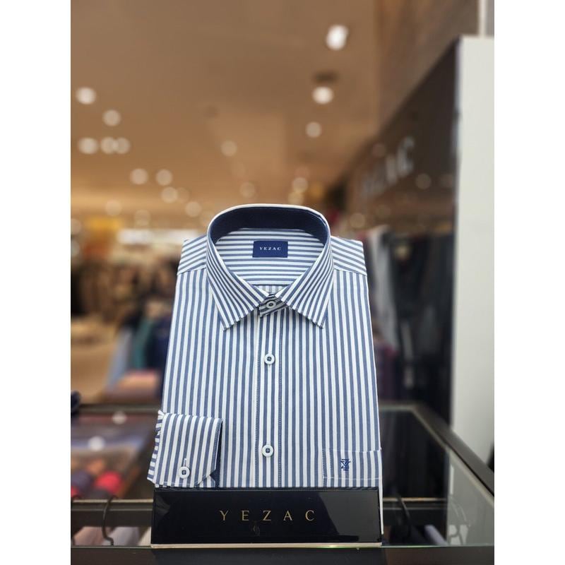 AK平沢店シャツ ストレッチ ロンドンストライプ レギュラーフィット シャツ ネイビー