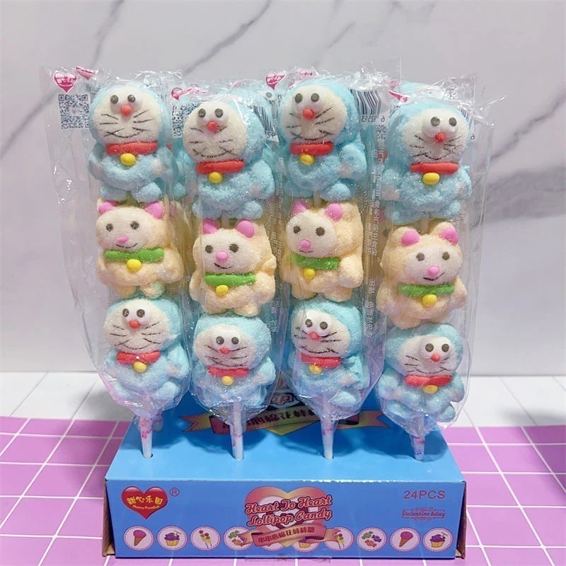 24Pcs 35g 漫画ミックスマシュマロロリポップ ケーキショップ ベーカリー 幼稚園 キャンディー こどもの日 ギフト 誕生日 ギフト