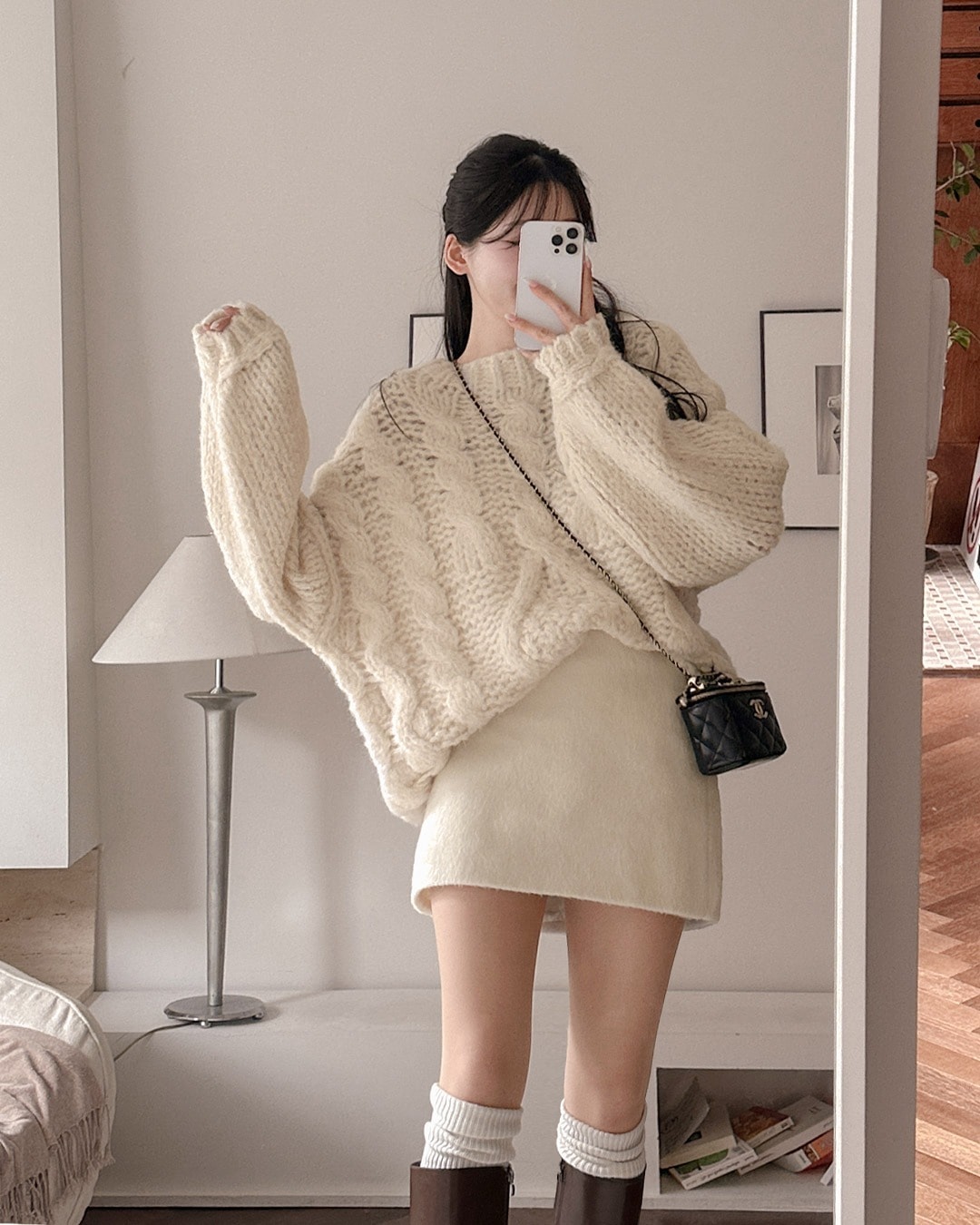 ヘアリーウールHラインミニスカート韓国ファッション レディース