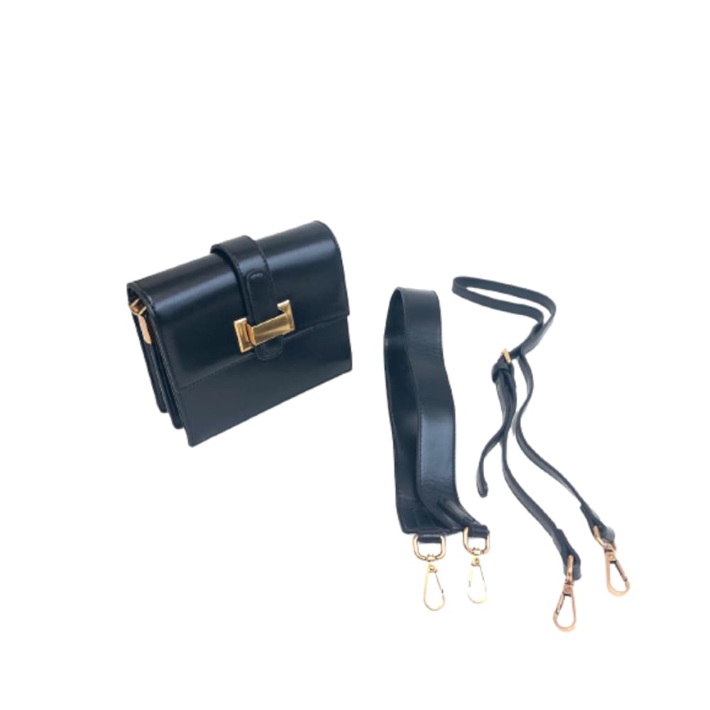 2strap Gold Buckle Square Bag (black) A,D,G レディース