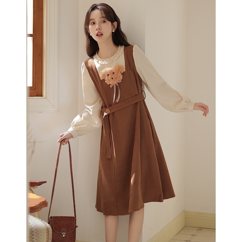 【急速出荷】送.料.無.料.ワンピース 長袖 秋 冬かわいい子犬立体装飾で痩せ見え ワンピース 5,010円