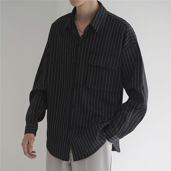 最新の製品 シャツがメンズ 紳士シャツ ボタンシャツ 前開き 立ち襟 黒シャツ ストライプ柄 20代 30代 40代 かっこいい ゴルフ オシャレ ファッション バレンタイン