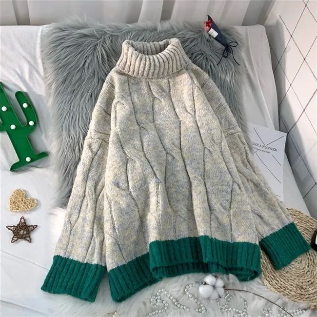 【人気上昇中】 美人度アップ カジュアル ハイネック プルオーバー 混色 ニットセーター レディース 秋冬