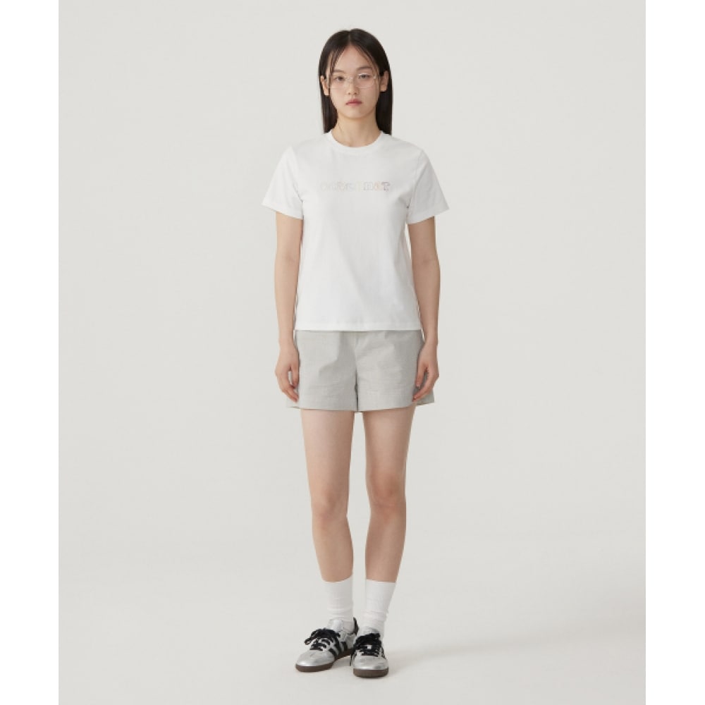 COVERNAT 女性用ストライプコットンバンディングショーツライトグレー