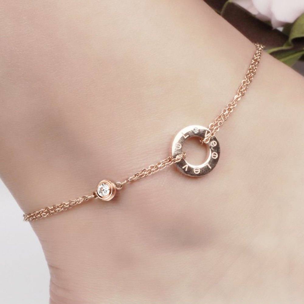 ピンクゴールドラブキーリングダブルチェーンステンレスアンクレット 足首 アクセサリー 英語 夏 プレゼント 女性 彼女 ギフト おしゃれ 人気 綺麗 上品 大人 母の日 sta00-anb0328