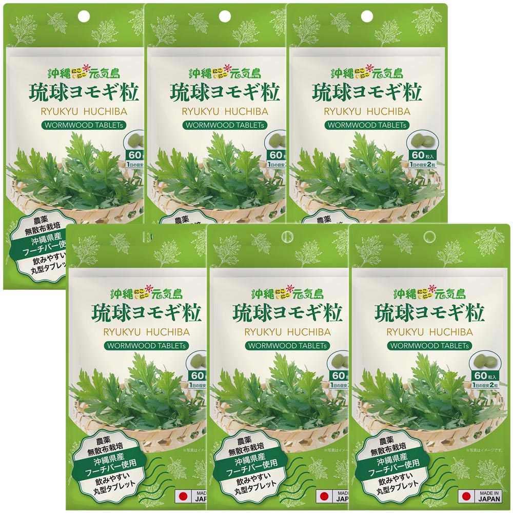 【6袋セット（最安値）】 6袋セット 琉球ヨモギ粒 360粒 (約6ヶ月分) 沖縄県産 ヨモギ 100%使用 スピルリナ配合 フーチバー サプリ 家族用 湧川商会