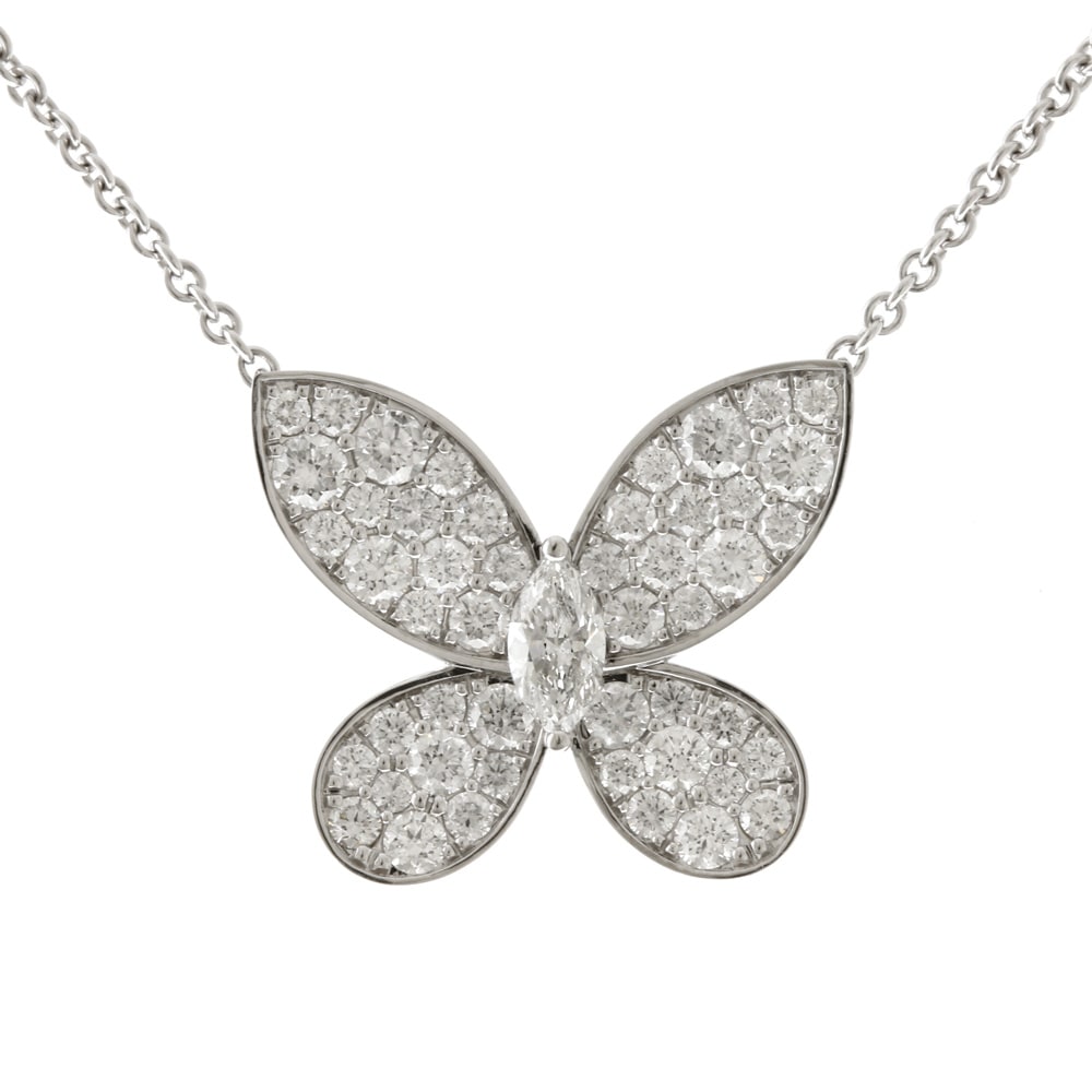 グラフ パヴェ バタフライ ネックレス 18金 K18ホワイトゴールド ダイヤモンド GRAFF 中古 美品