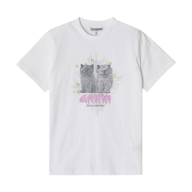 Gani T4060 151 猫のロゴプリント レディース半袖Tシャツ