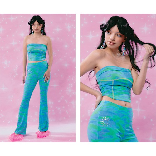 ウェイビーチューブトップ_BLUE GREEN/韓国ファッションスタイル 大学生ファッション 韓国人気ファッション 韓国ファッションスタイル