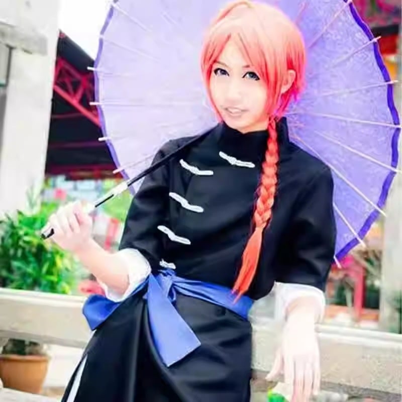 高品質 ウサギカムイコススーツ銀魂ナイトカンフー衣装マントかつらメンズトレーニングスーツフルセット傘包帯付き