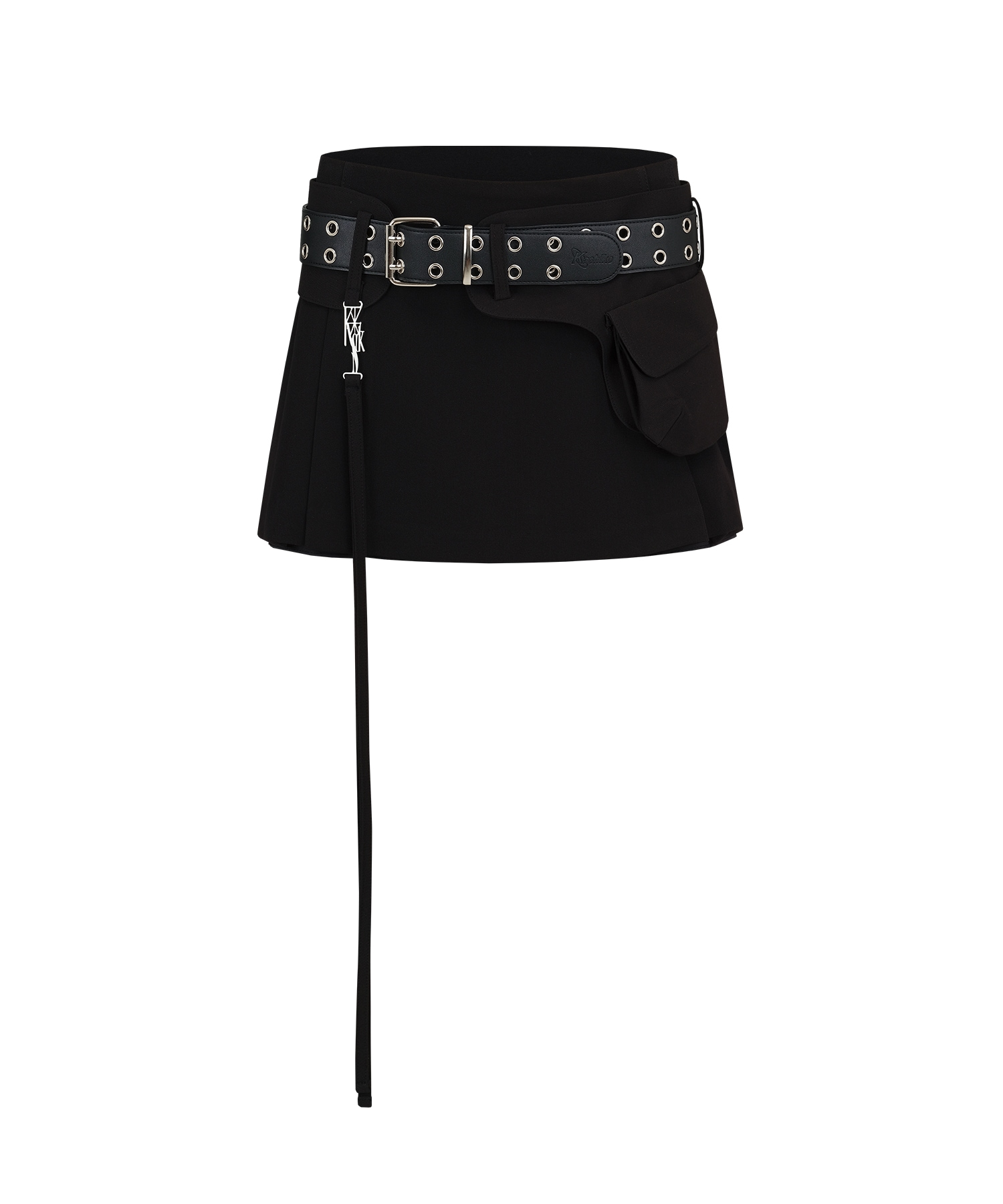 【KASHIKO】 PLEATS POCKET BELT MINI SKIRT : BLACK